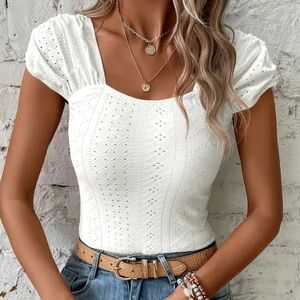 Elegant White Eyelet Women's Top